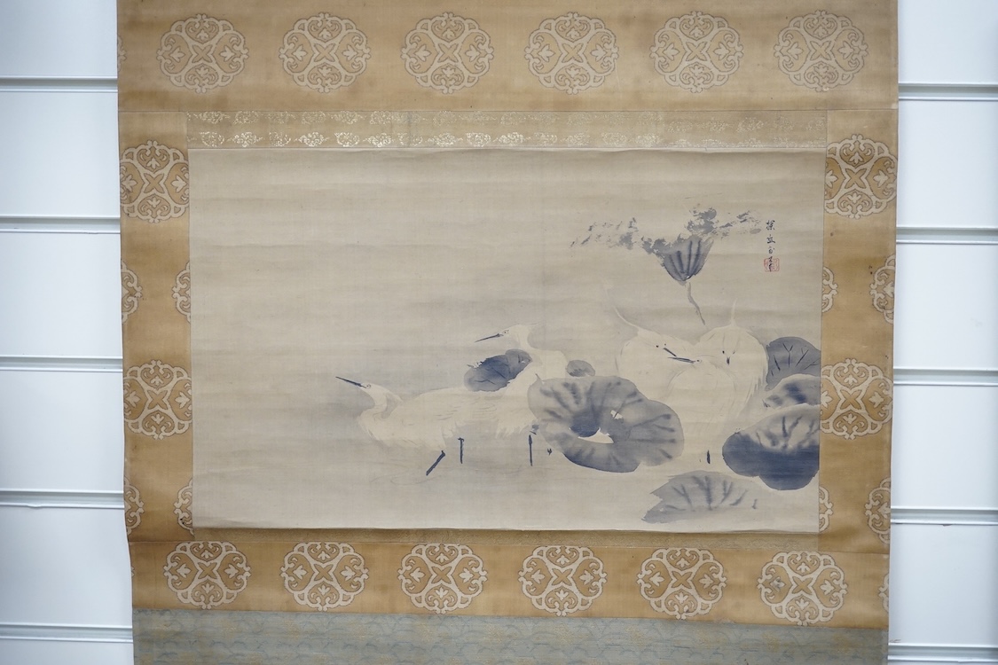 Four Japanese ink scroll paintings on paper, 18th/19th century, widest 59cm, in presentation boxes and cases the majority remounted